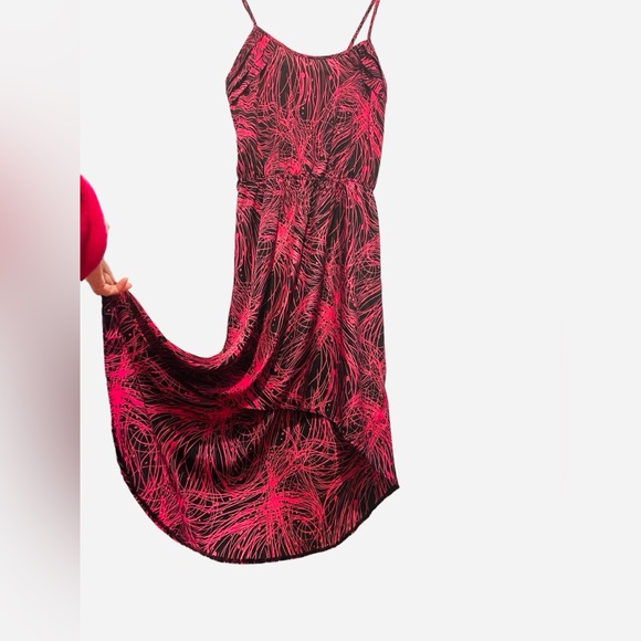 Cotton Candy Hot Pink Black Abstract  Pattern Asymmetric MIDI Dress Size Small - Picture 2 of 11